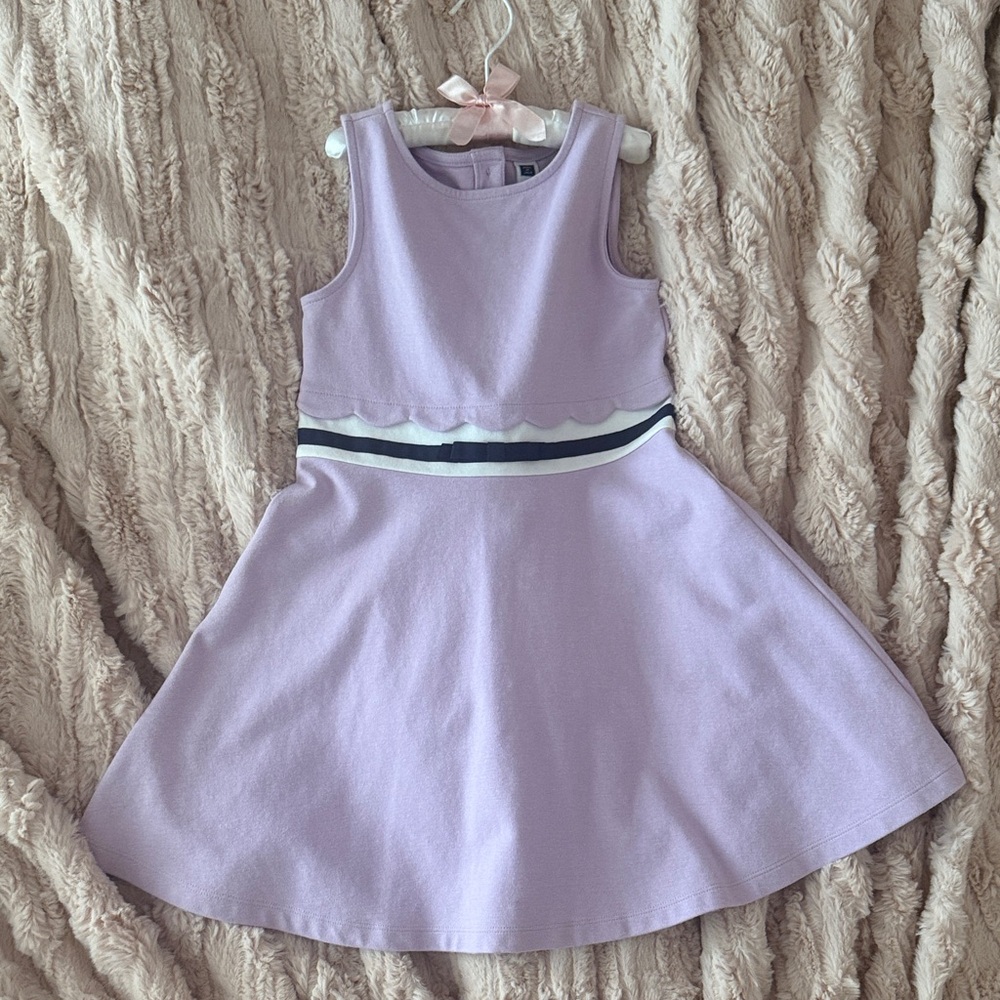 Janie and Jack Lavender Sleeveless Scallop Waist Dress with Navy Stripe